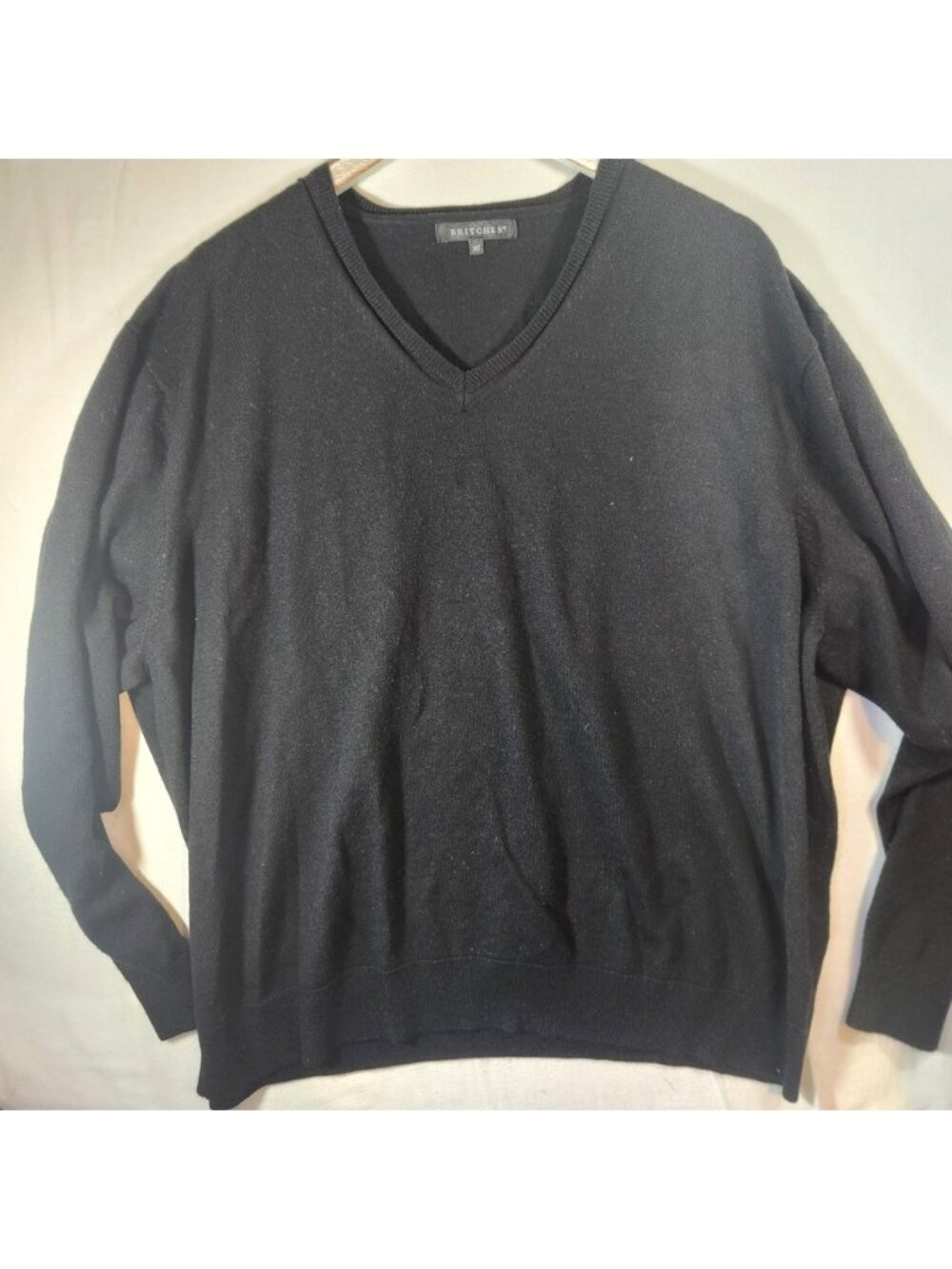 Britches Mens Black Merino Wool Blend V-Neck Pullover‎ Sweater Size 3XT Tall